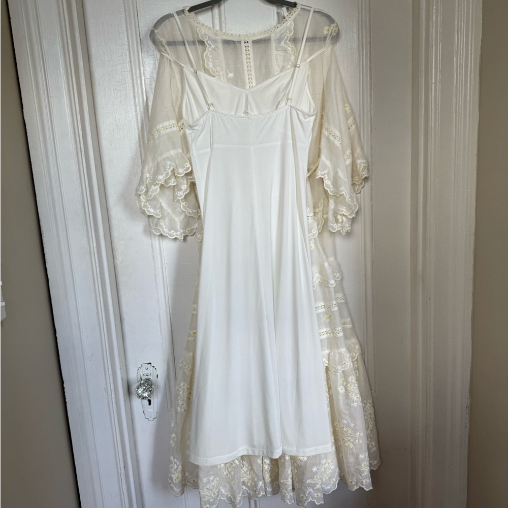 Zimmermann Acacia Tiered Embroidered Eyelet Yellow Flower Cream Midi Dress NEW - Picture 12 of 16